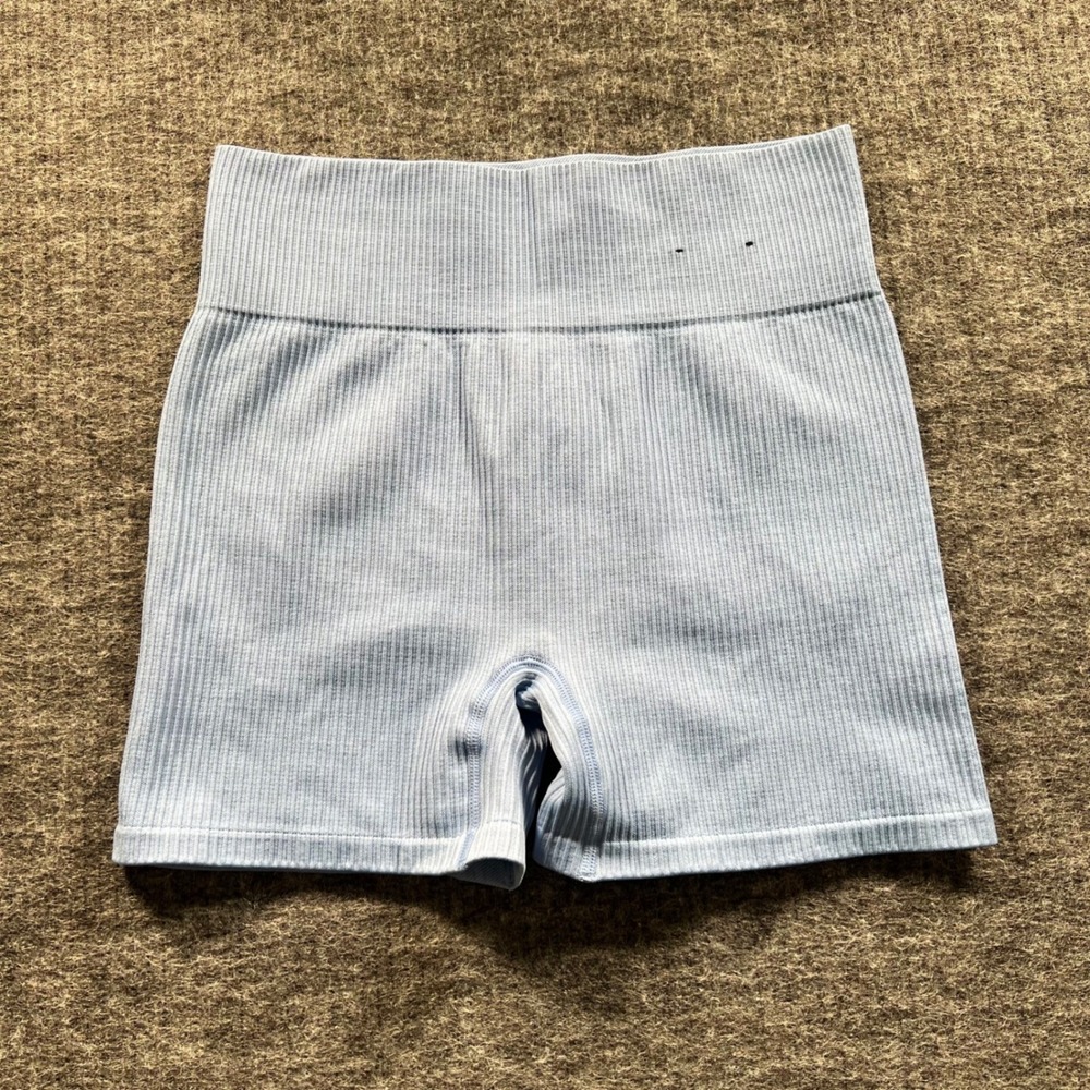 Cotton On Body Blue Ribbed High Waisted Bike Shorts Recycled Size Small 5183